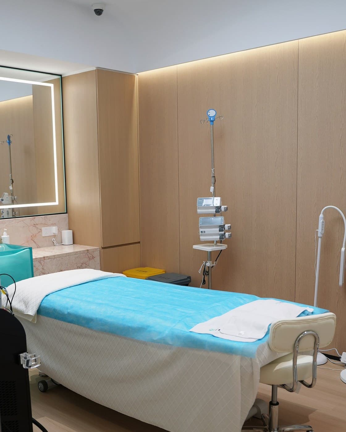 A treatment room, prepared for a session